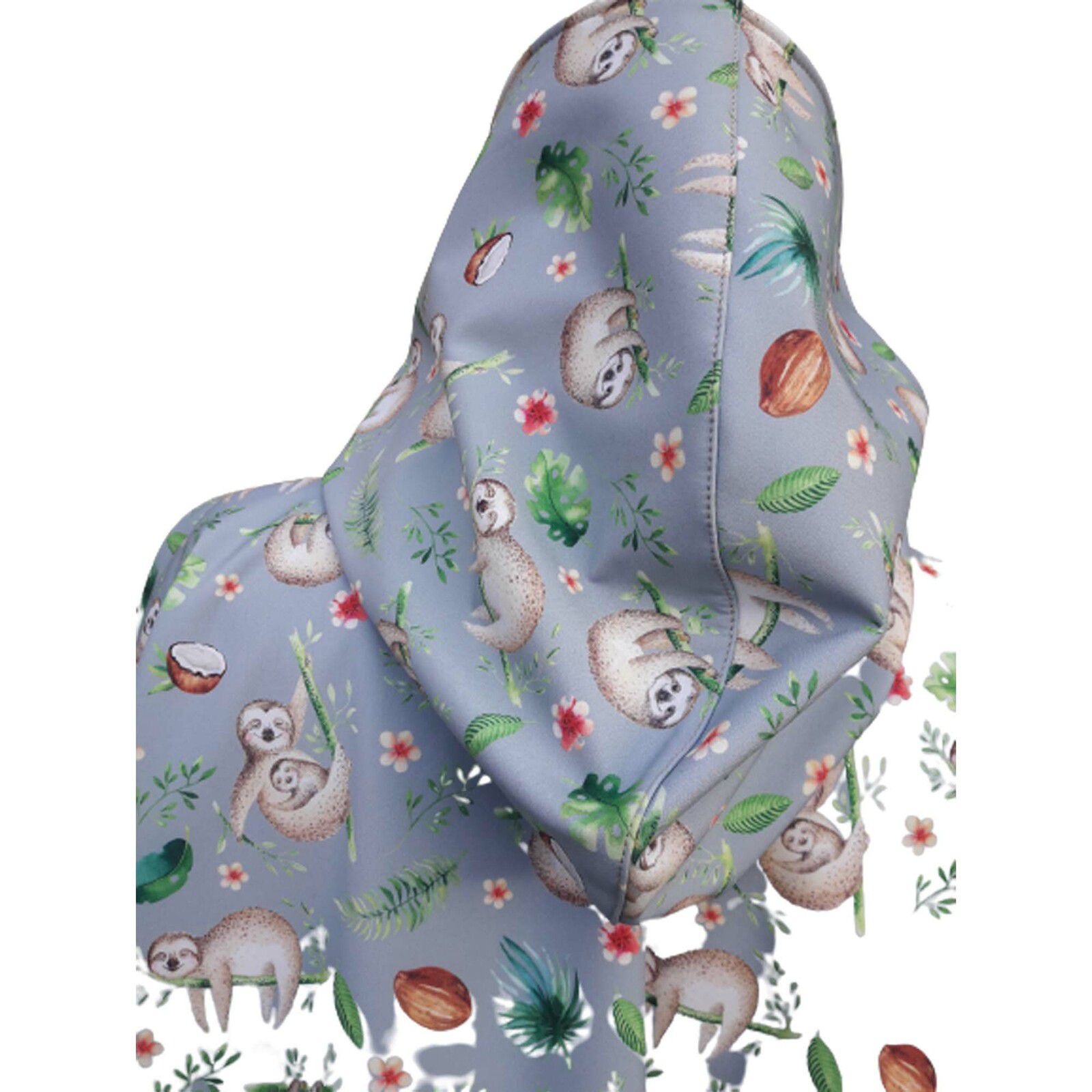 Cape poncho avec capuche pour adulte en softshell imprimé Paresseux