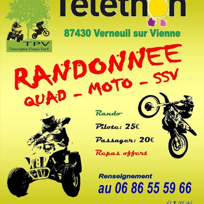 Rando moto, quad et SSV Téléthon du TPV à Verneuil sur Vienne (87), le 8 décembre 2019