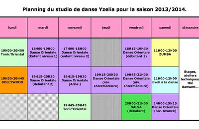 Planning du Studio de Danse YZELIA