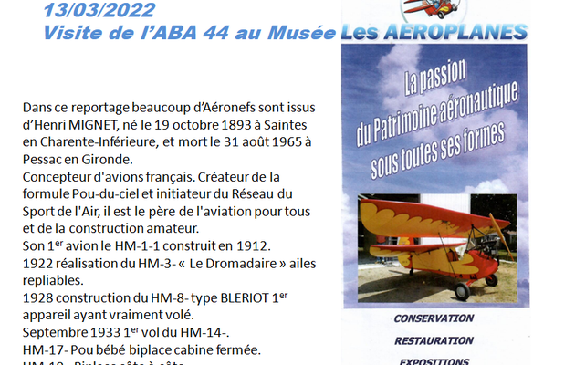 13/03/22 - Visite de l'ABA 44 au Musée "Les AEROPLANES"