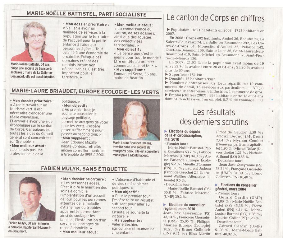 Les articles de Presse sur le canton de Corps en Mars 2011