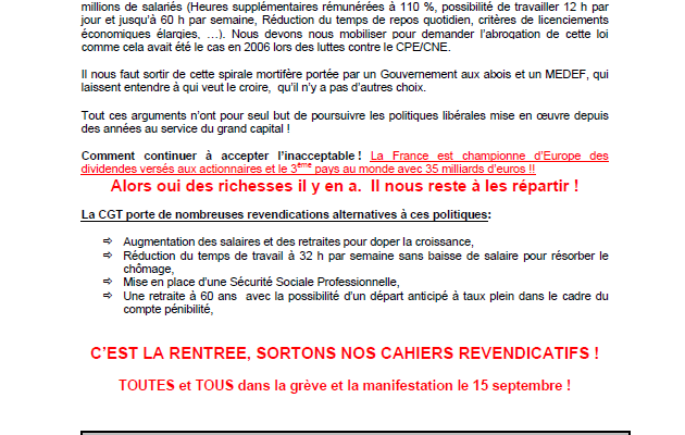 15 septembre 10h30 Toulon et Draguignan : REFUSONS la casse du droit du travail, POUR le progrès social : ABROGATION de la « loi travail » !