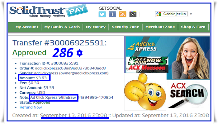 Ad Click Xpress Withdrawal Proof #286