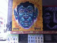 Par ordre d'apparition : des fresques de Bruno Smoky, Kevin Ledo, Knorke Leaf, Futur Lasor Now, Labrona, TurtleCaps, Bruno Smoky et Shalak.