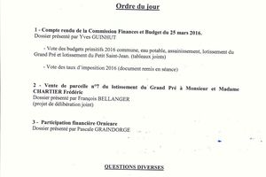 CHEMAZE: L'ordre du jour du prochain conseil municipal prévu le lundi 4 avril 2016