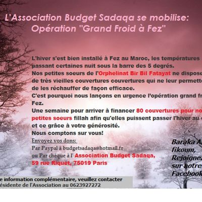 BUDGET SADAQA : Offrez des couvertures à des orphelines du Maroc.