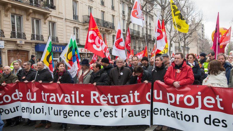 Carré de tête de la manifestation du 9 mars 2016 à Paris. Photographie : F. Blanc / FO Hebdo (CC BY-NC 2.0)