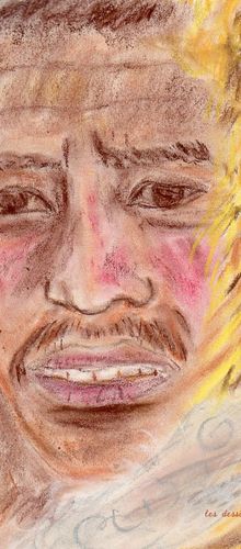 Portrait d'un tibétain : dessin (pastels secs et sanguine)
