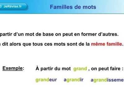 Les familles de mots. Leçon de français pour le CE1