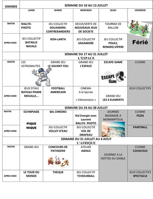 ACCUEIL DE LOISIRS; programmes d'activités en ligne Belles vacances à tous