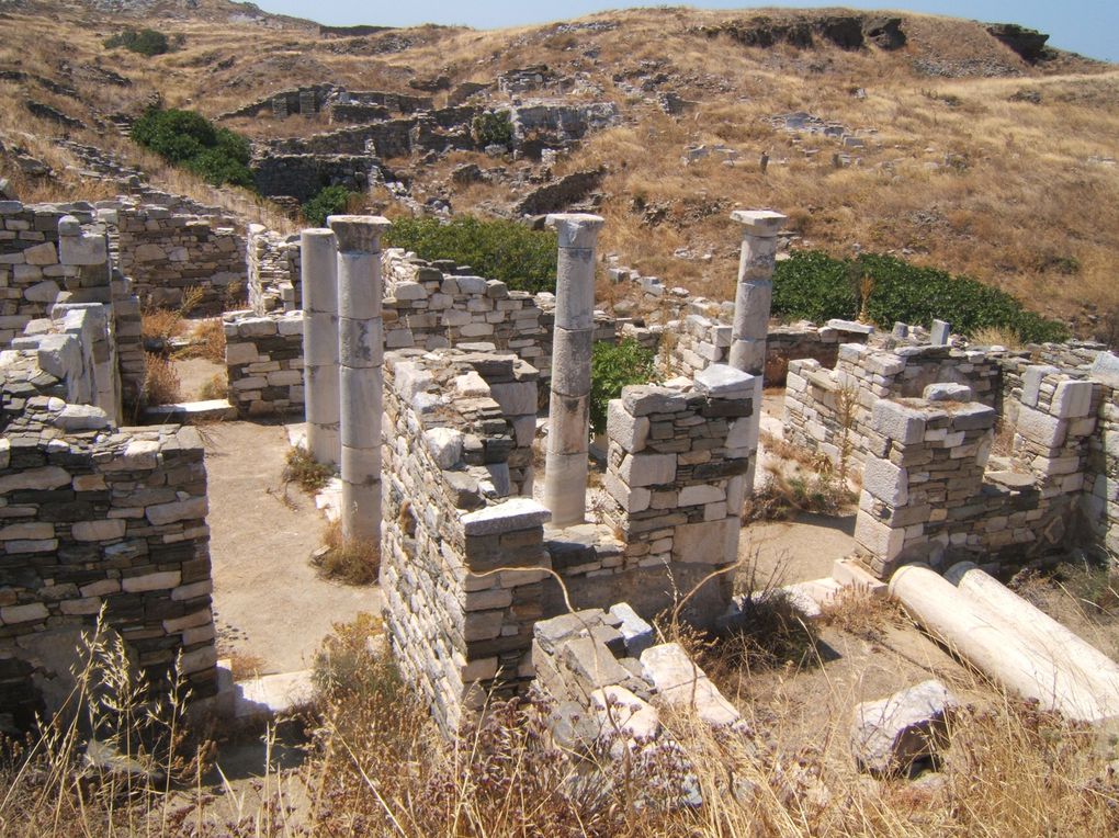 cette ile est un site archéologique a ciel ouvert avec des vestiges de moins 700 avant jc a voir absolument  45 euros par Personne depuis Paros : visite du matin Delos et après midi Mikonos