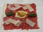 Mardi 29 mai 12 : Carpaccio de boeuf et son pesto / Rôti de porc mariné au BBQ, poivron au St Marcellin, salade chiche / Flan au citron