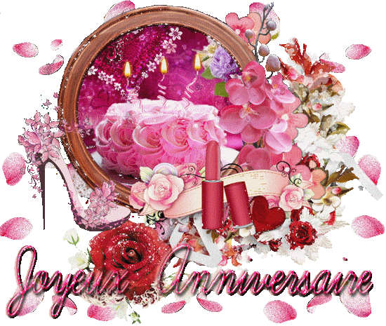 Gif Scintillant Joyeux Anniversaire Femme Fleurs Rose Gateau Bougies Les Gifs Animes De Dentelledelune