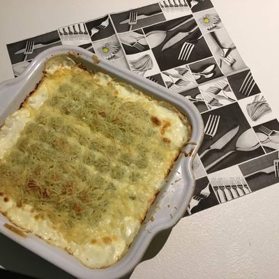 Gratin de Ravioles au saumon fumé