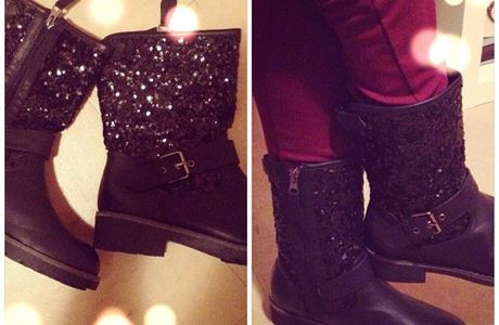 New glitter's boots for winter & vernis kaki-or ♡