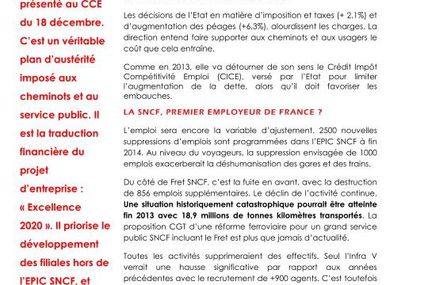 SNCF, budget 2014 - communiqué de la CGT