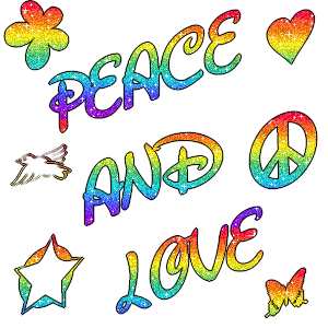 Peace  and Love - Coeur - Fleur - Etoile - Gif scintillant - Gratuit
