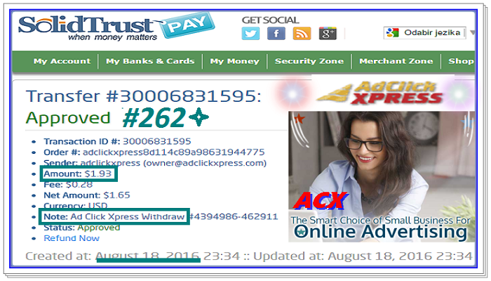 Ad Click Xpress Withdrawal Proof #262