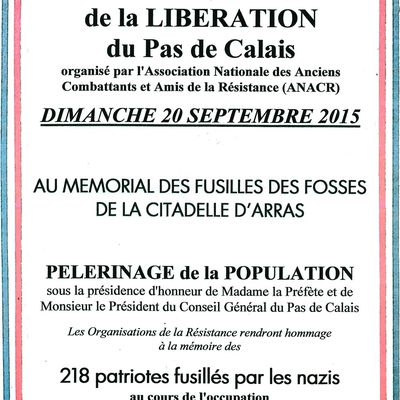 Dimanche 20 septembre : Hommage aux 218 fusillés de la citadelle d'Arras
