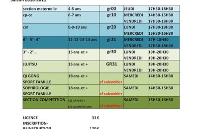 393 - NERJ - RAPPEL HORAIRES DES COURS 2010-2011