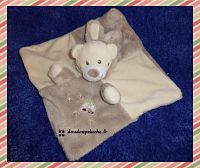 Doudou plat ours déguisé en lapin, Nicotoy, beige blanc cassé, oiseau, www.doudoupeluche.fr