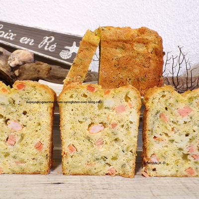 Cake crevettes, truite fumée, asperges vertes, mozzarella sur une base de Sophie Dudemaine 