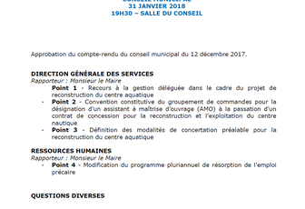 ODJ CONSEIL MUNICIPAL 31 JANVIER 2018