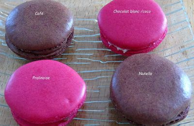 Macarons Pralinoise , Chocolat blanc / Coco , Café , et Nutella