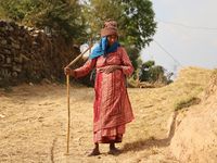 Une petite randonnée au départ de Nagarkot dans la campagne népalaise et l'occasion de visiter une école, rencontrer les enfants, observer des animaux heureux,  croiser des figures locales, un ingénieur des routes armé d'un instrument de mesure dernier cri, un BAMBOU, une vieille dame faisant sa marche matinale et puis un peu plus loin, perdu au milieu de nulle part, un temple hindouiste champêtre où un groupe d'hommes chantaient, heureux de se retrouver...