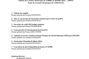 CHEMAZE : L'ordre du jour du conseil municipal prévu le lundi 21 février 2022