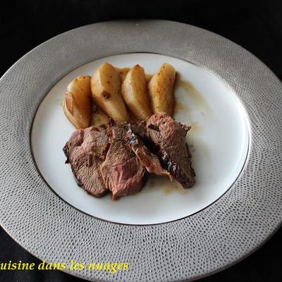 Magret de canard aux poires et au saké