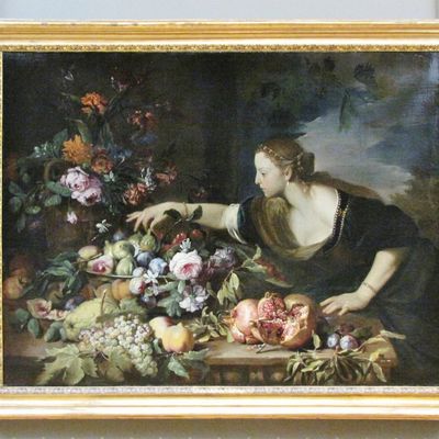 Femme prenant des fruits, tableau d'Abraham Brueghel