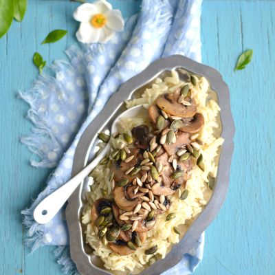 Riz pilaf aux champignons - cuisson au bouillon de légumes