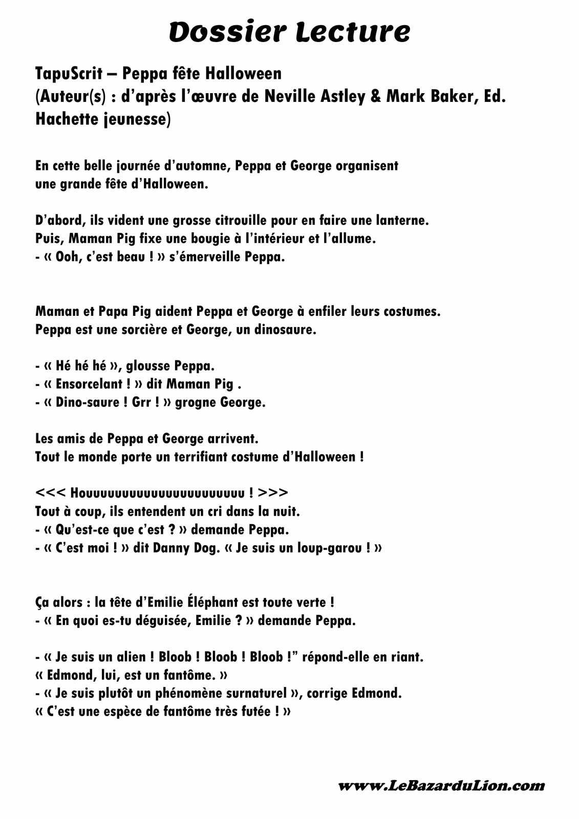 Histoire D halloween Pour Maternelle Pdf Peppa fête Halloween [Dossier Lecture][Halloween][Maternelle] - Le Bazar du  Lion