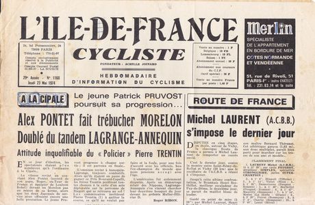 KM-RUSTINES. Gérard QUINTYN. Daniel LEGRAND. L'Ile-de-France-Cycliste 1974 dans-le-rétroviseur