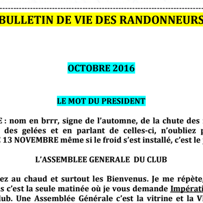 Bulletin de Vie - Octobre 2016