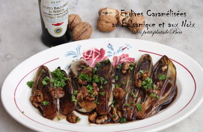 Endives caramélisées au balsamique et aux noix