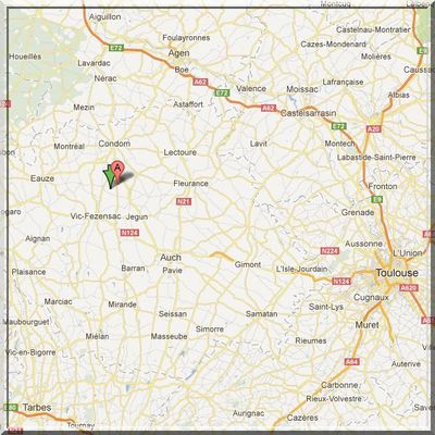 Gers - Beaucaire - Position château de Pardaillan sur carte