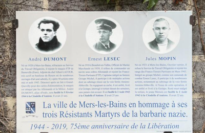 Inaugration d'une plaque en mémoire des 3 Mersois au site du"poteau des fusillés" 