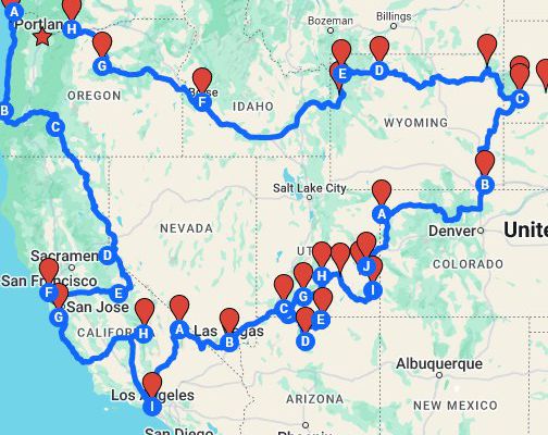 2016 - 0 : road trip 2016 dans l’Ouest américain :le circuit