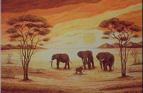 Tableau Africain. Les éléphants.