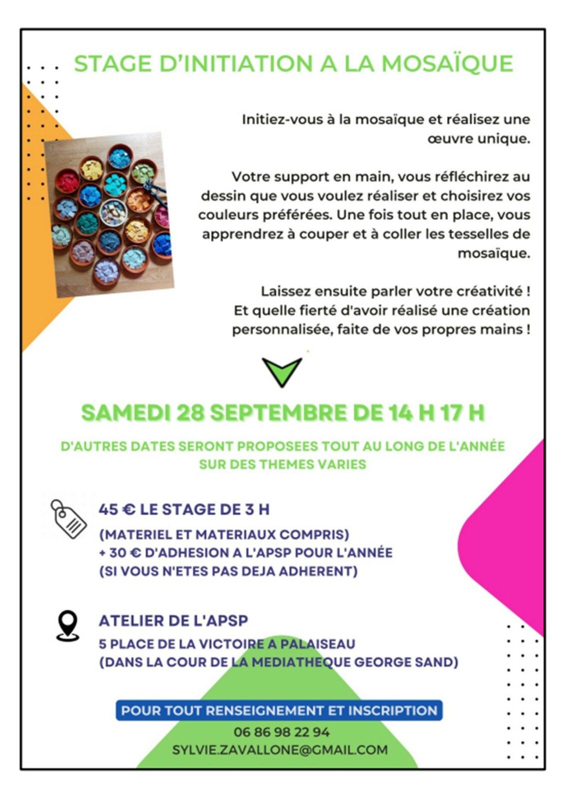 Stage de Mosaïque le 28 septembre