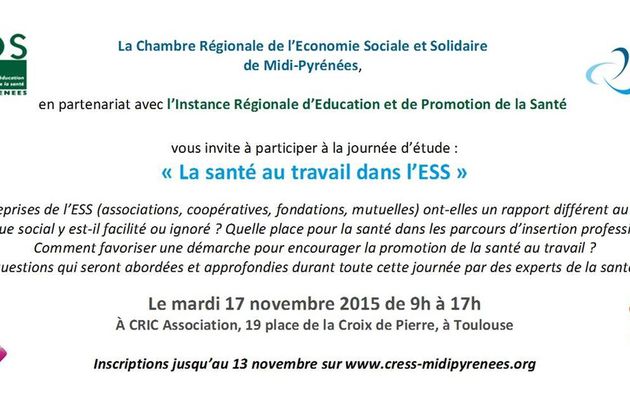 Journée "Santé au travail dans l'ESS" le 17 novembre à Toulouse