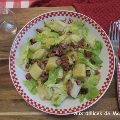 Salade tiède de poireaux aux lardons 