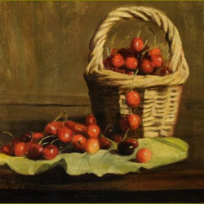 Le temps des cerises par les peintres -  Gabriel L. XIXème-XXème. Panier de cerises