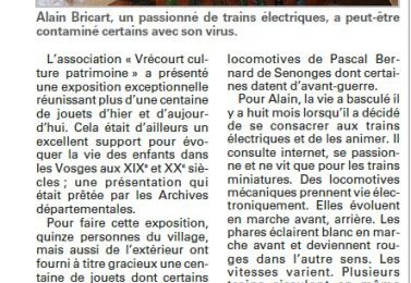 Article de Vosges Matin sur l'exposition de Jouets