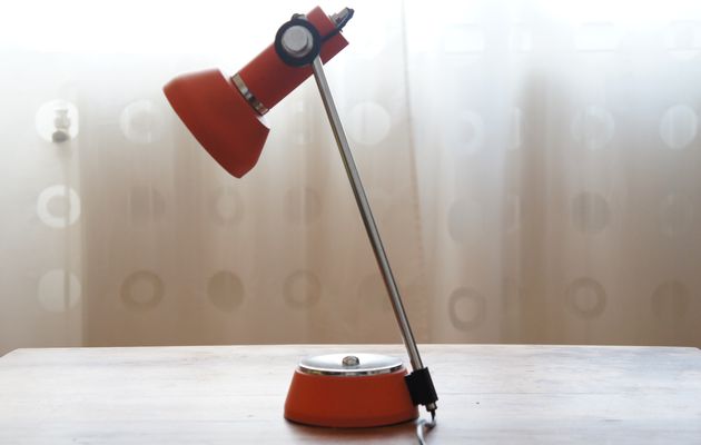 Vendu - Lampe chevet vintage bureau rétro orange luminaire design