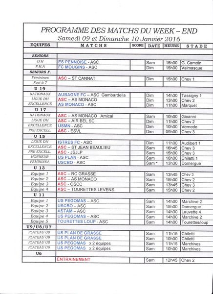 Matchs du Week end