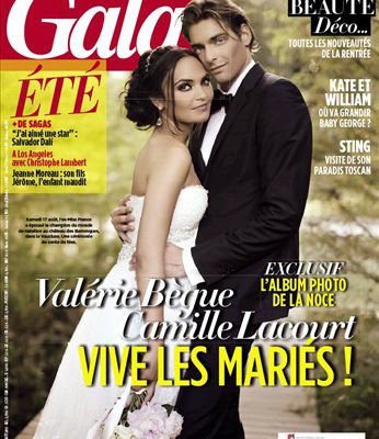 A la Une de Gala n°1054 du 21 août 2013 - Valérie Bègue et Camille Lacourt : vive les mariés !