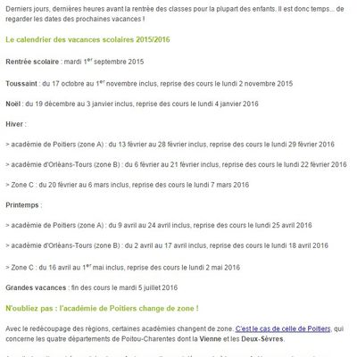 CALENDRIER DES VACANCES SCOLAIRES 2015/2016